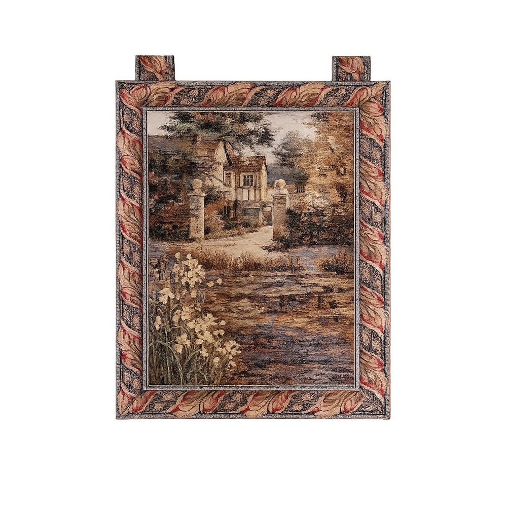 Woven Vintage Tapestry Wall Hanging English Country Manor Landscape Earth Tones